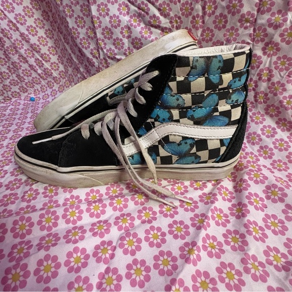 Vans Sk8-Hi Checkerboard Butterfly Sneakers Women’s 7 / Men’s 5.5 Black - Picture 3 of 5